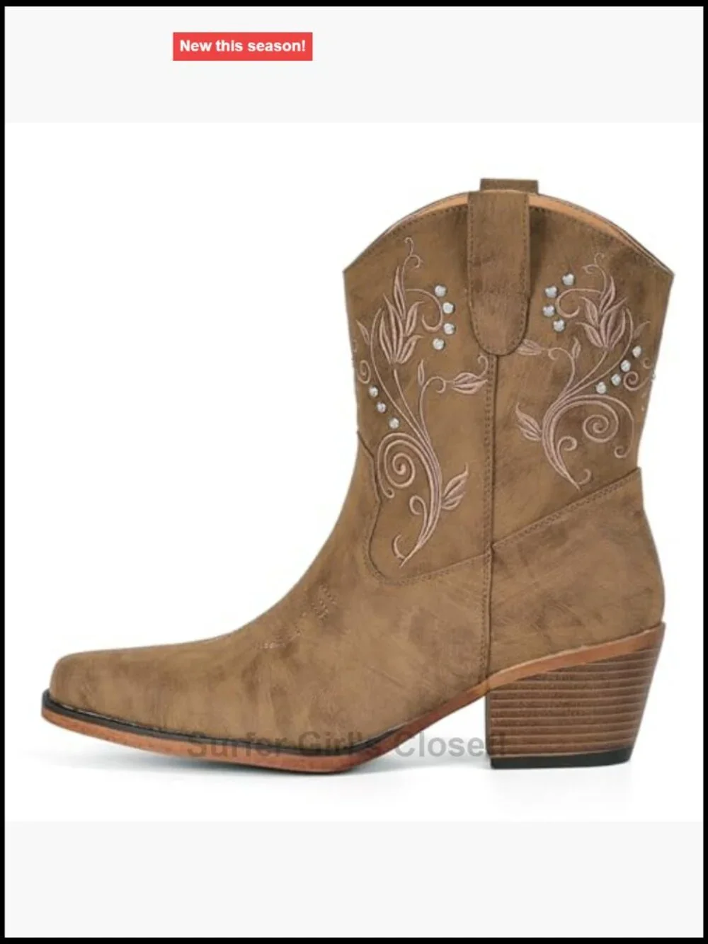 Women's Western Cowboy Ankle Boots with Rhinestone Embellishments Chunky Heel